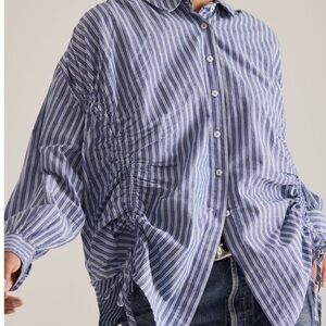 Pilcro Blue and White Striped Casual Shirt